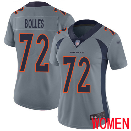 Women Denver Broncos #72 Garett Bolles Limited Silver Inverted Legend Football NFL Jersey